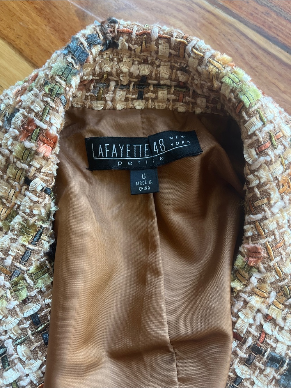 Lafayette 148 Wool Tweed Printed Open Front Blazer Brown - Picture 4 of 5
